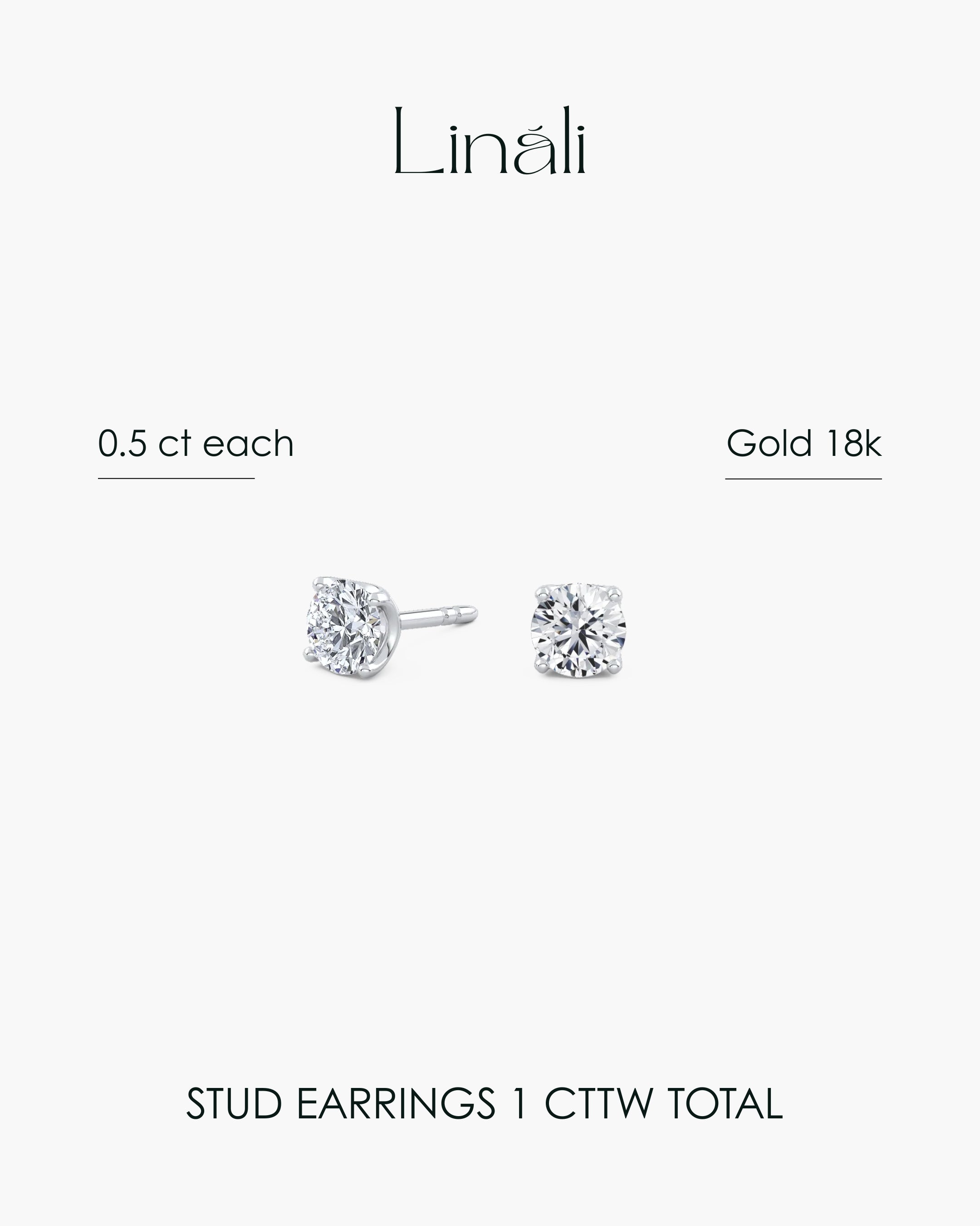Round Lab-Grown Diamond Stud Earrings 0.5 ct each 1 Prong