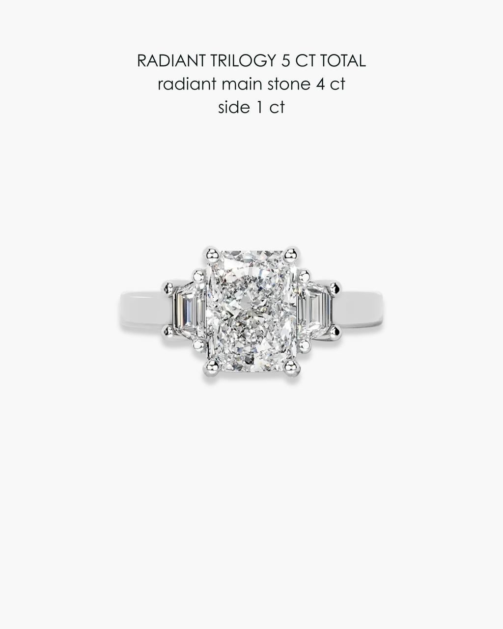 Radiant Diamond Trilogy Ring 5 Carat