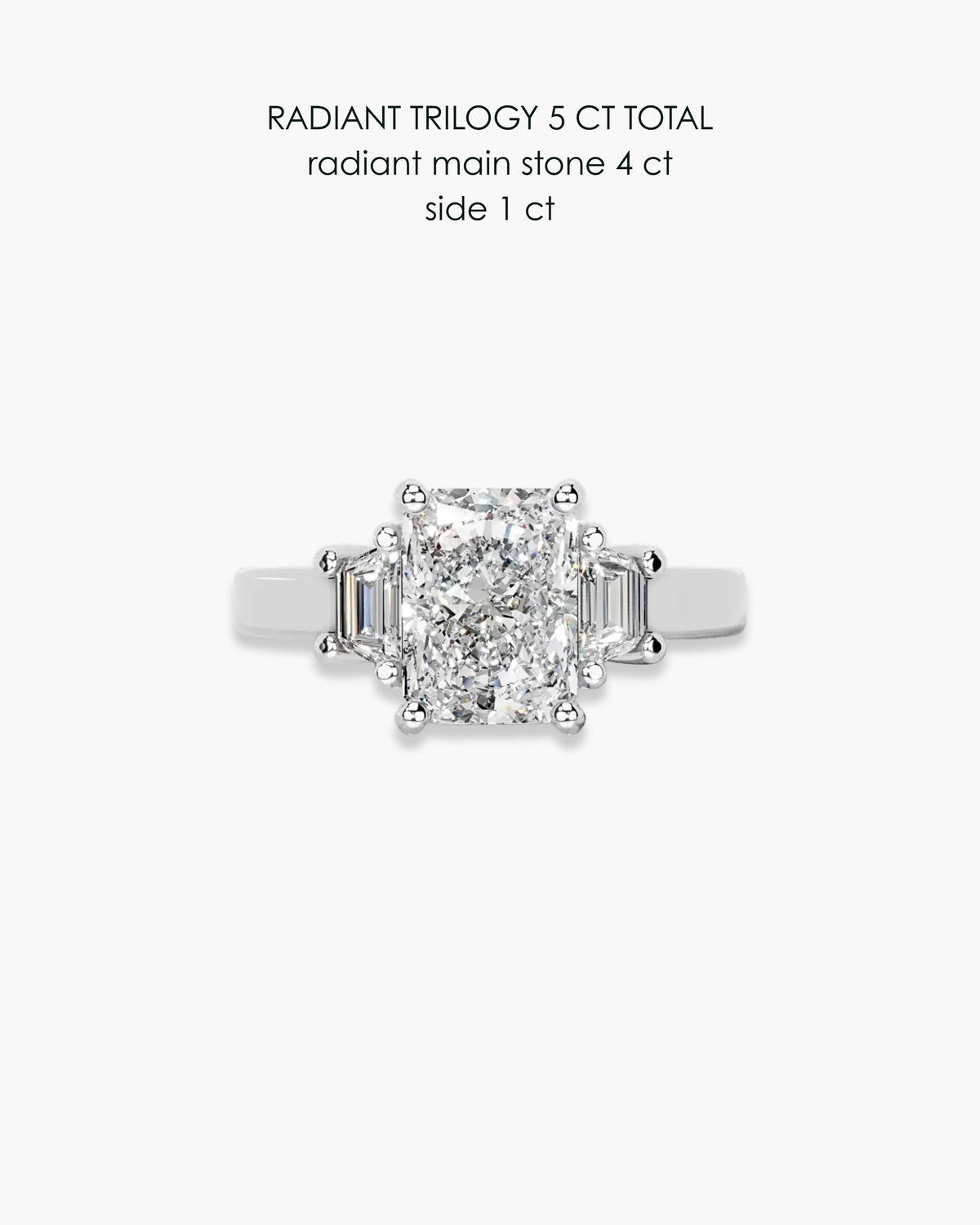 Radiant Diamond Trilogy Ring 5 Carat
