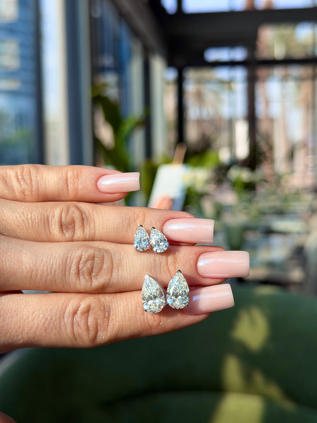 Pear Diamond Stud Earrings 2 Carat Total