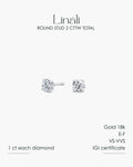 Round Lab-Grown Diamond Stud Earrings 1 ct each 2 Prong
