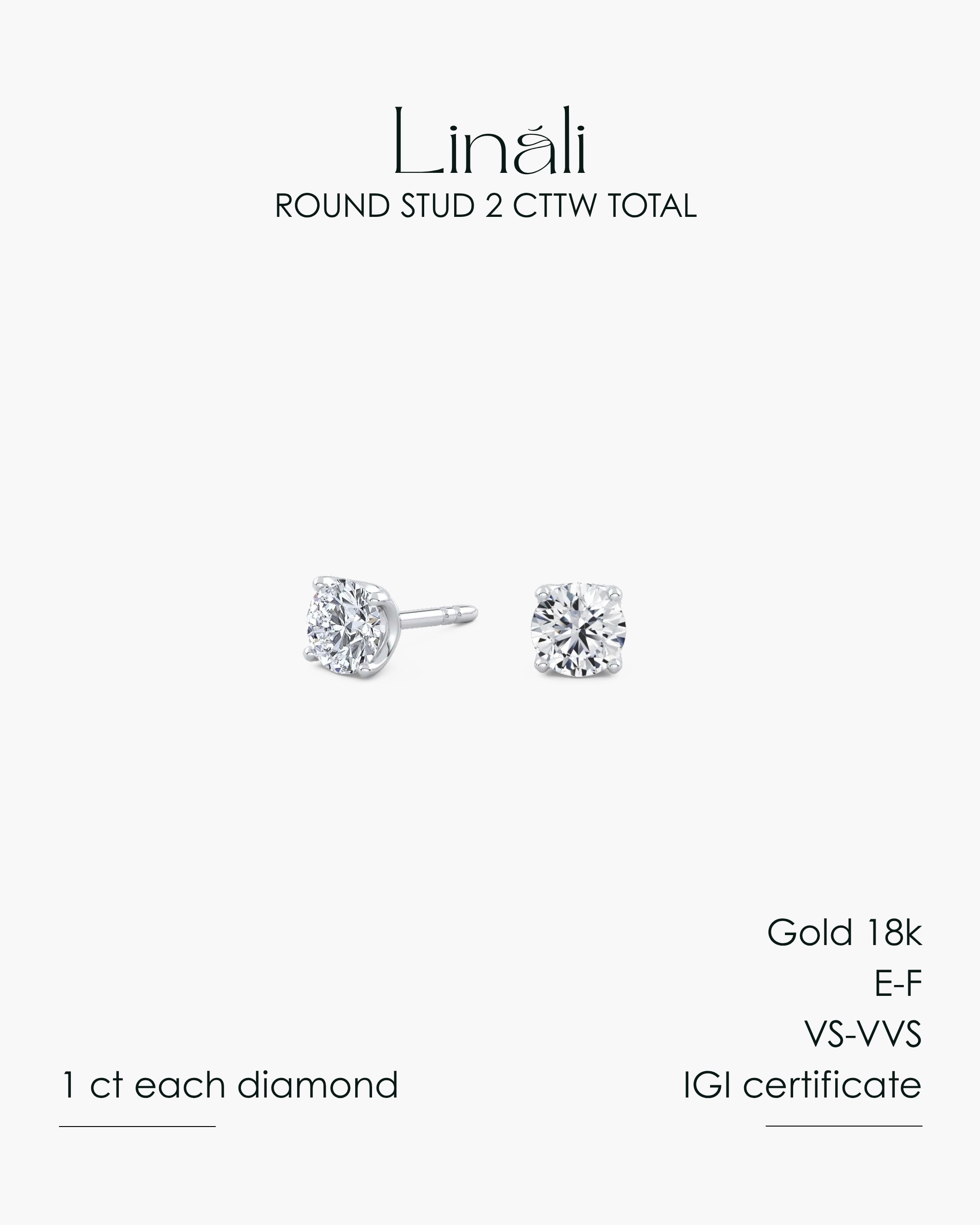 Round Lab-Grown Diamond Stud Earrings 1 ct each 2 Prong