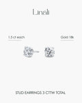 Round Lab-Grown Diamond Stud Earrings 1.5 ct each 3 Prong