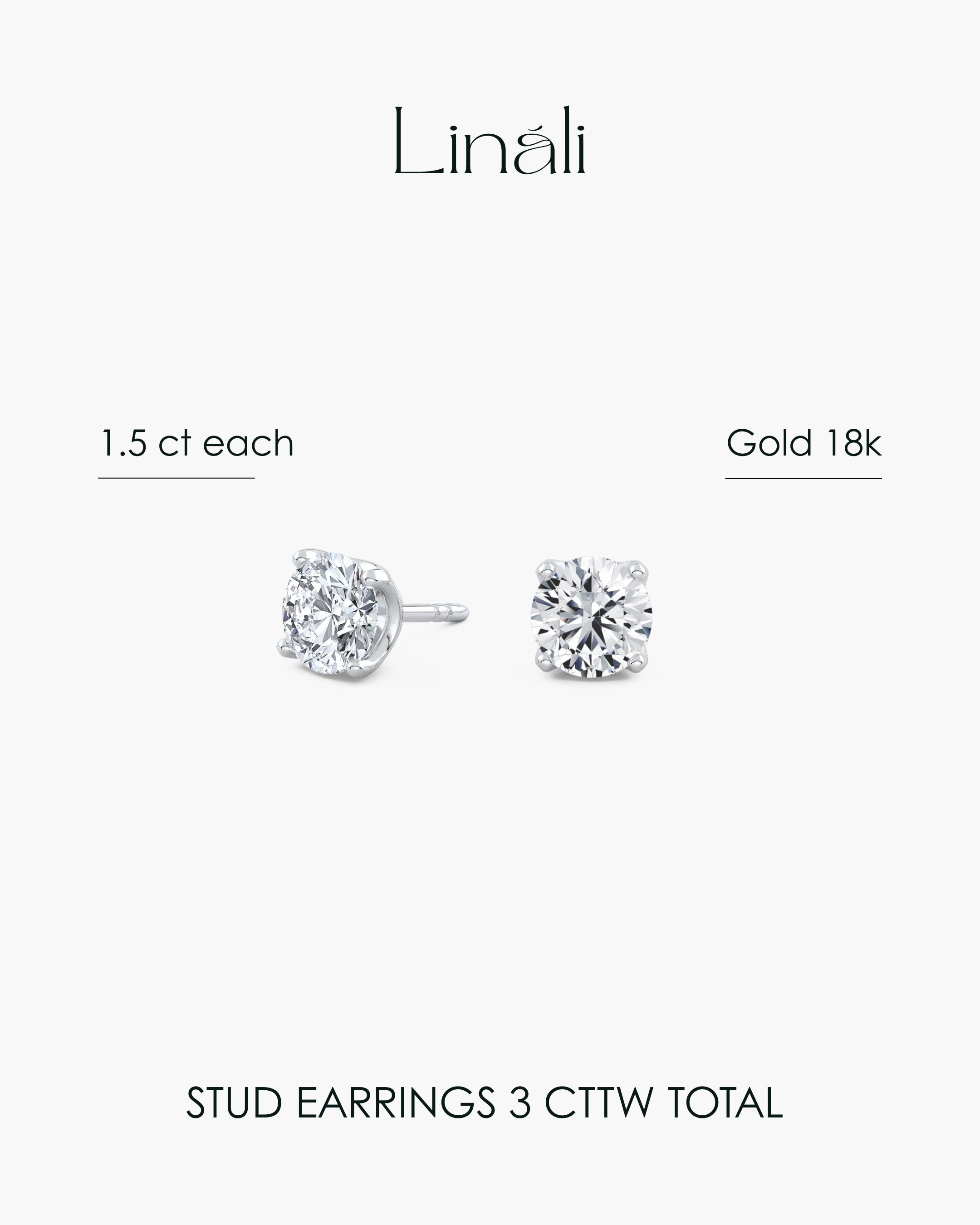 Round Lab-Grown Diamond Stud Earrings 1.5 ct each 3 Prong