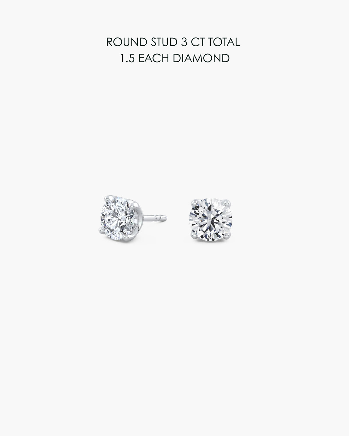 Round Diamond Stud Earrings 3 Carat Total