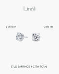 Round Lab-Grown Diamond Stud Earrings 2 ct each 4 Prong