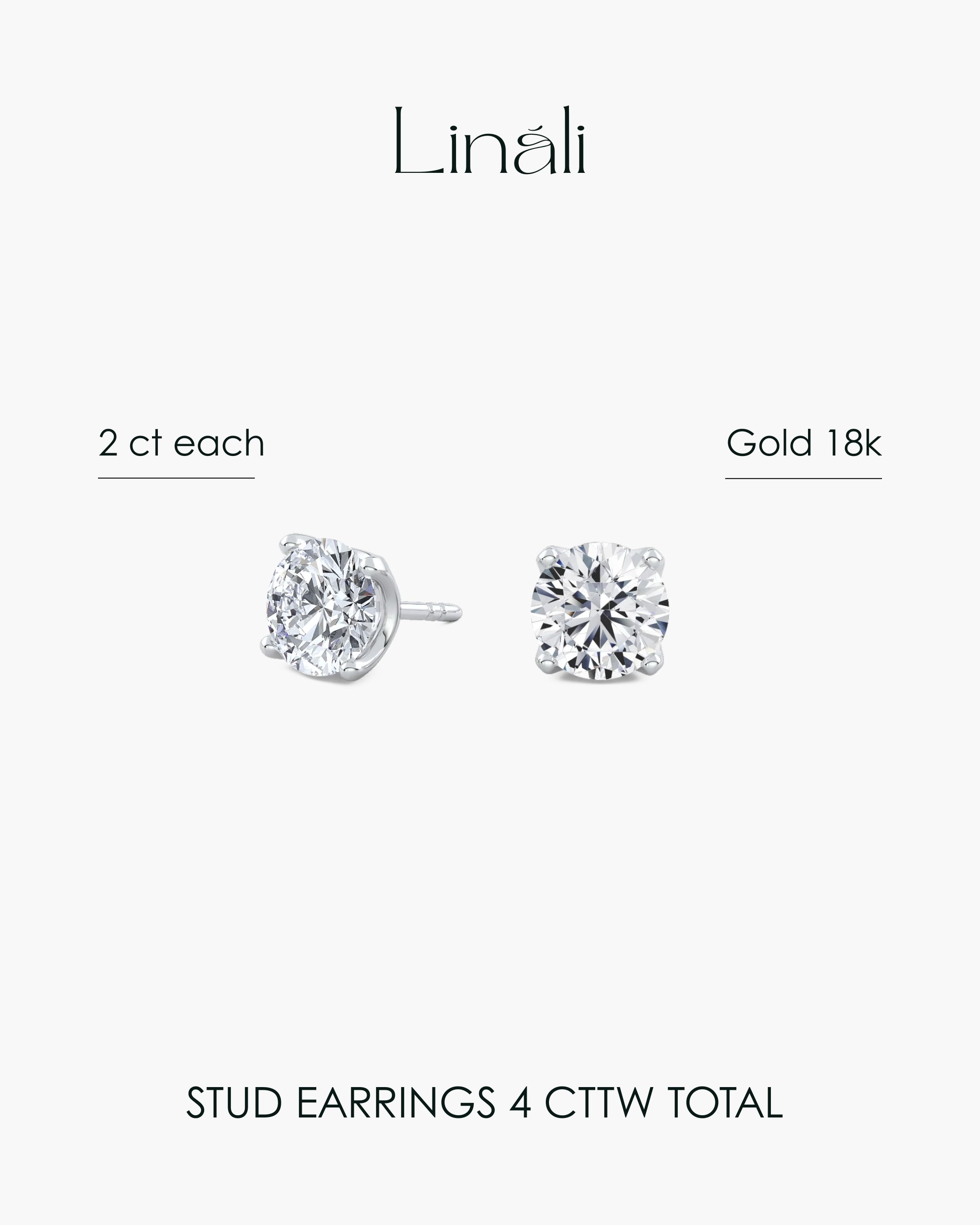 Round Lab-Grown Diamond Stud Earrings 2 ct each 4 Prong