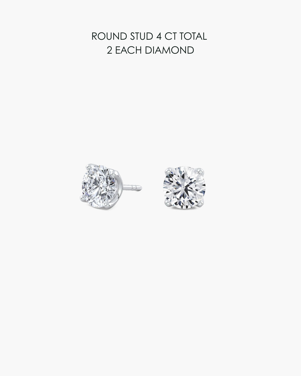 Round Diamond Stud Earrings 4 Carat Total