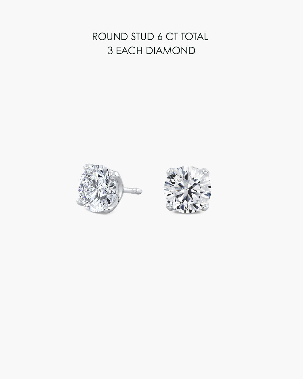 Round Diamond Stud Earrings 6 Carat