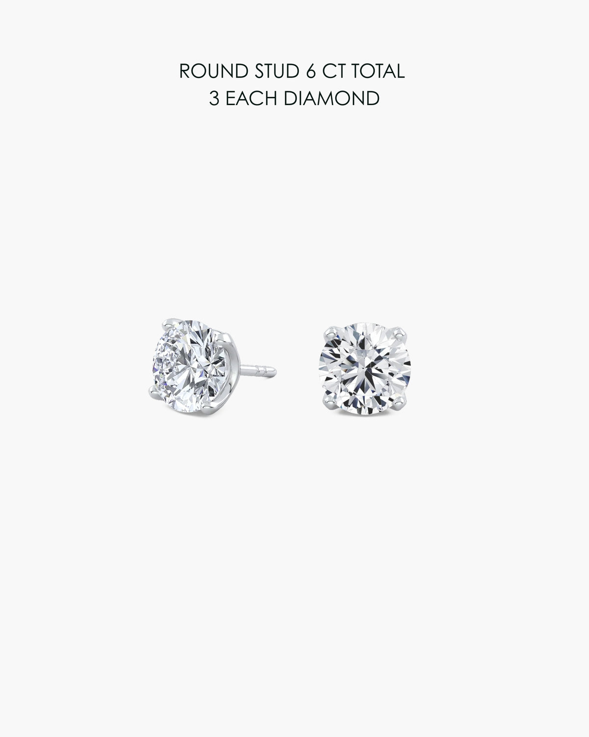 Round Diamond Stud Earrings 6 Carat