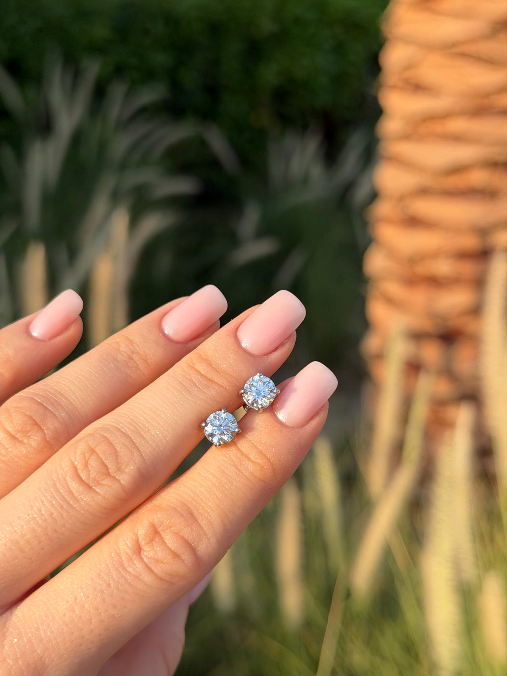 Round Diamond Stud Earrings 2 Carat Total